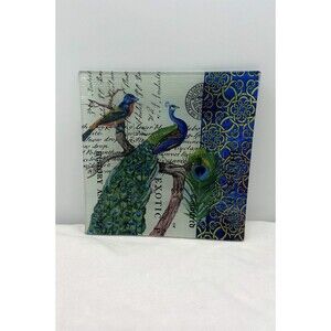 Michael Design Works Peacock‎ Trinket Glass Tray 6 3/4" Diameter GAR2-250